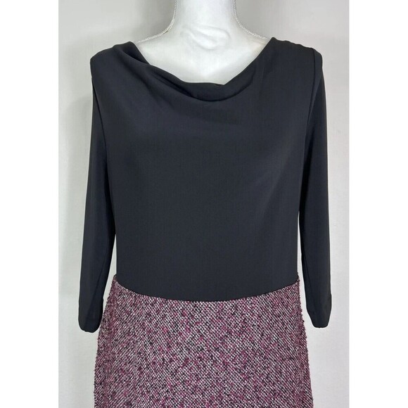 Talbots Black and Plum Cowlneck Knee Length Sheath Dress Size 8 Petite - Picture 9 of 13